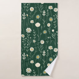 Conjunto De Toalhas Elegant Wildflower Pattern on Dark Green 