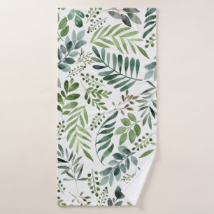 Conjunto De Toalhas Elegante Aquarela Verde Deixa Pintura