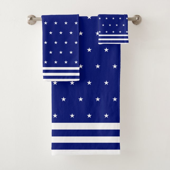 Conjunto De Toalhas Elegante Azul Estrelado e Branco (Insitu)