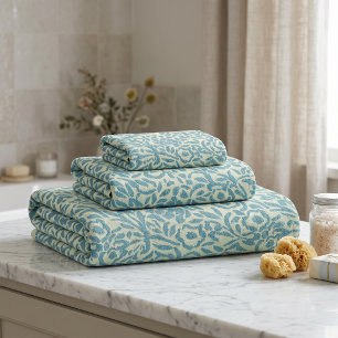 Conjunto De Toalhas Elegante Azul Turquesa e Verde Floral Abstrato