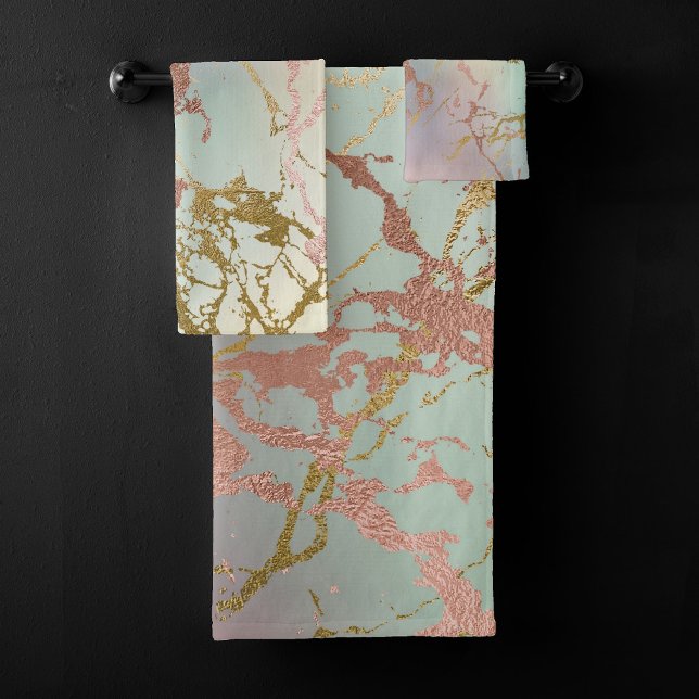 Conjunto De Toalhas Elegante Beige Marble | Mint Sage Green Rosa Doura (Criador carregado)