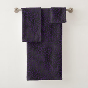 Conjunto De Toalhas Elegante Black Leopard Animal impresso em roxo