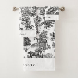 Conjunto De Toalhas Elegante Black White Rustic Hors Toile Name