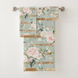 Conjunto De Toalhas Elegante Blush Eucalyptus Sage Verde Dourado