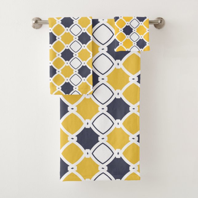 Conjunto De Toalhas Elegante, branco, azul-marinho, amarelo (Insitu)