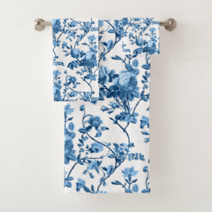 Conjunto De Toalhas Elegante Chic Vintage Blue Rosa Floral
