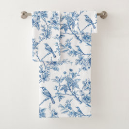 Conjunto De Toalhas Elegante Chinoiserie Floral Azul