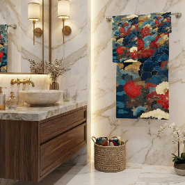 Conjunto De Toalhas Elegante Crane Floral Japonês Peônia Azul Vermelha