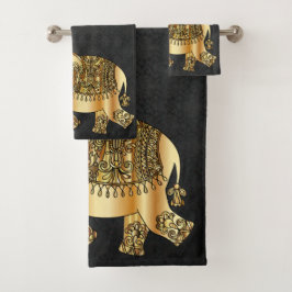 Conjunto De Toalhas Elegante Damask Dourado Paisley Elephant