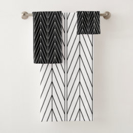 Conjunto De Toalhas Elegante Design Chevron Preto e Branco