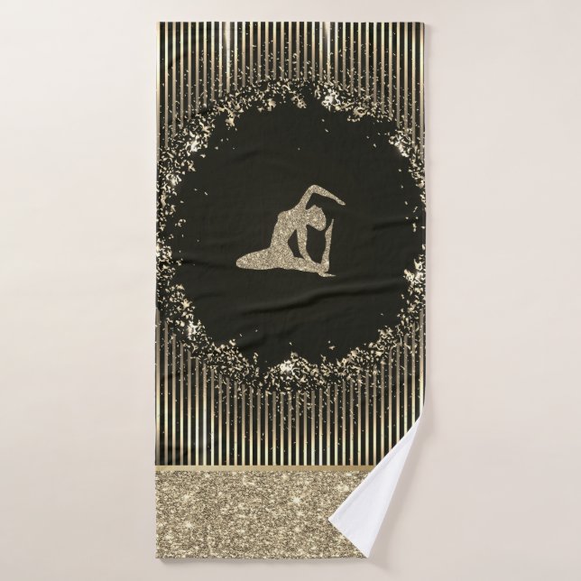 Conjunto De Toalhas Elegante Dourada Stripes Glitter Yoga Girl (Toalha de Banho)