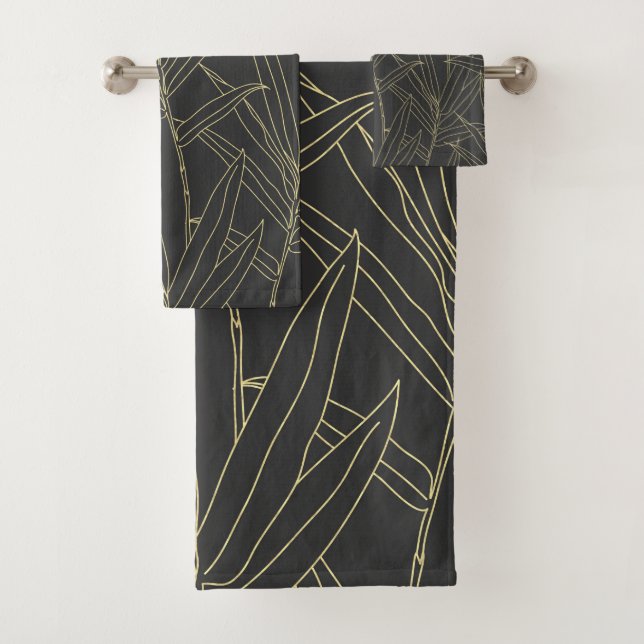 Conjunto De Toalhas Elegante dourado de folhagem de bambu design (Insitu)