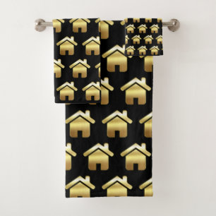 Conjunto De Toalhas Elegante Dourado House Símbolo Real Estate Design