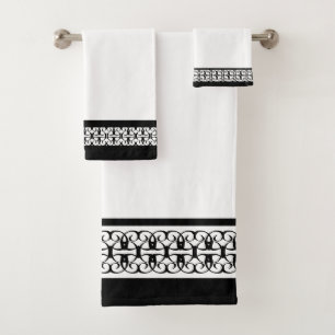 Conjunto De Toalhas Elegante Estiloso Preto & Branco