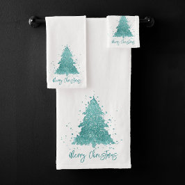 Conjunto De Toalhas Elegante Feliz Natal | Luxe Aqua Mint Splatter