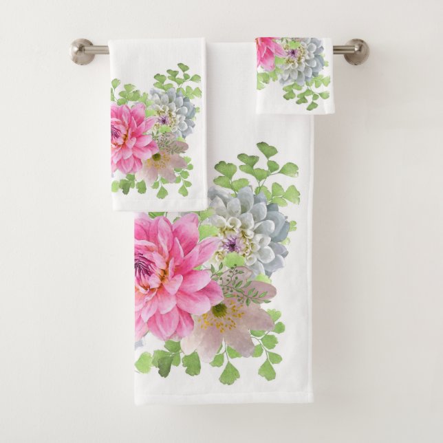 Conjunto De Toalhas Elegante Floral Rosa (Insitu)