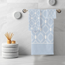 Conjunto De Toalhas Elegante Geométrico Art Déco Azul e Branco
