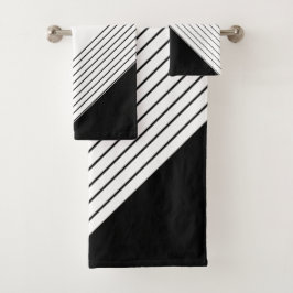 Conjunto De Toalhas Elegante Geométrico Chic Preto e Branco Tendência