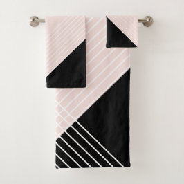 Conjunto De Toalhas Elegante Geométrico Chic Tendência em Rosa e Preto