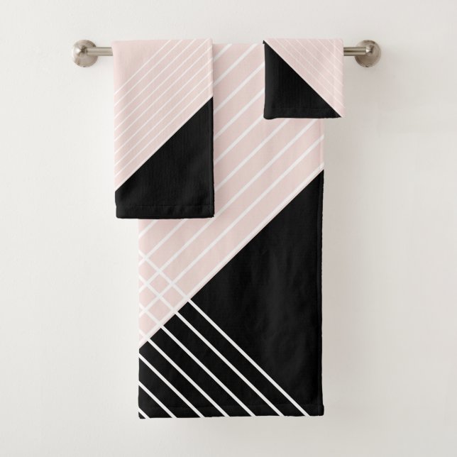Conjunto De Toalhas Elegante Geométrico Chic Tendência em Rosa e Preto (Insitu)