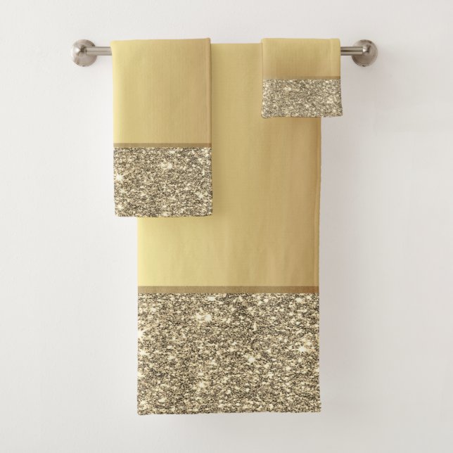 Conjunto De Toalhas Elegante Glitter Dourado Brilhante (Insitu)