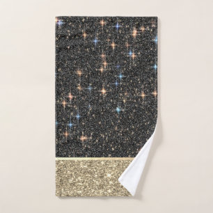 Conjunto De Toalhas Elegante Glitter Dourado Brilhante Preto Stylish