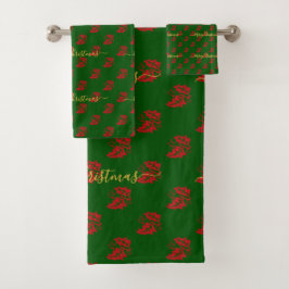 Conjunto De Toalhas Elegante Holly de Natal Verde