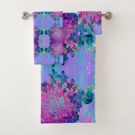 Conjunto De Toalhas Elegante Hortênsia Limelight Azul Escuro e Magenta