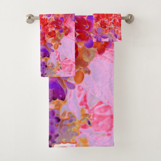 Conjunto De Toalhas Elegante Hydrangea Limelight Roxa e Laranja (Insitu)