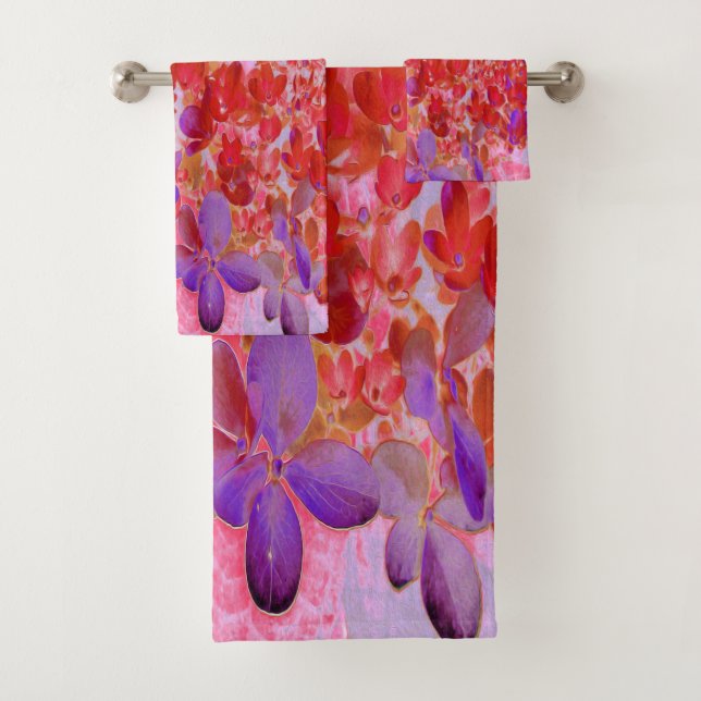 Conjunto De Toalhas Elegante Hydrangea Limelight Roxa e Laranja (Insitu)