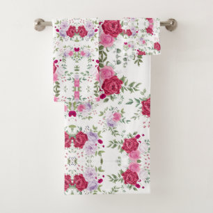 Conjunto De Toalhas Elegante Jardim Floral Burgundy e Rosa Lavanda