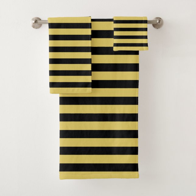 Conjunto De Toalhas Elegante Listrado Dourado e Preto (Insitu)