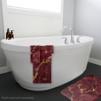 Conjunto De Toalhas Elegante Luxo Mármore Burgundy Dourado Monogramado