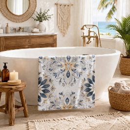Conjunto De Toalhas Elegante Mandala Dourado Azul Marinho