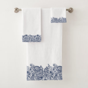 Conjunto De Toalhas Elegante Marinho-Blue Paisley Swirls Lace