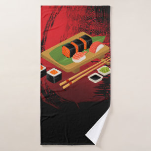Conjunto De Toalhas Elegante Moderno Chique Sushi Preto e Vermelho