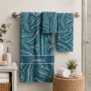 Conjunto De Toalhas Elegante Moderno Turquesa Azul Cinza Remoinho Prat