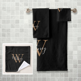 Conjunto De Toalhas Elegante Monograma de Letra de Imprensa Simples Pr