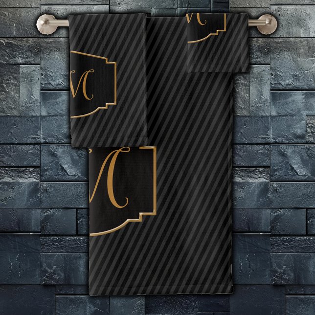 Conjunto De Toalhas Elegante Monograma Listrado Sofisticado (Criador carregado)