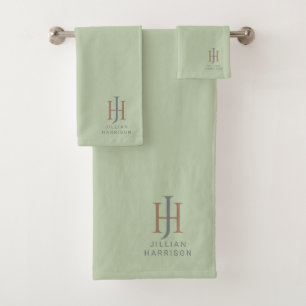 Conjunto De Toalhas Elegante Monogrammed Sage Green