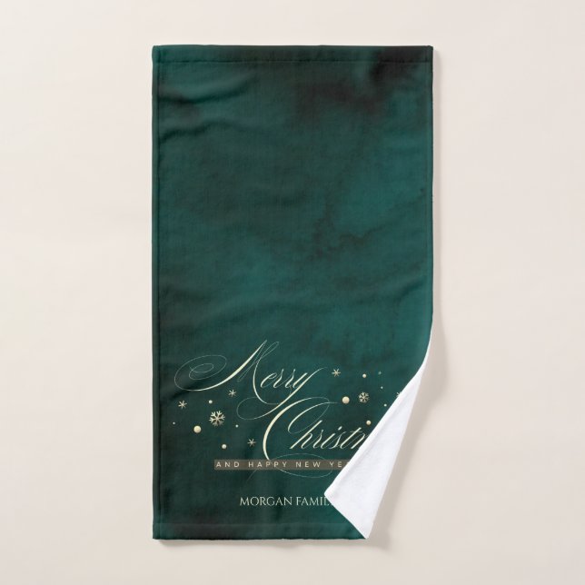 Conjunto De Toalhas Elegante Natal Feliz Script Verde Dourado (Toalha de mão)
