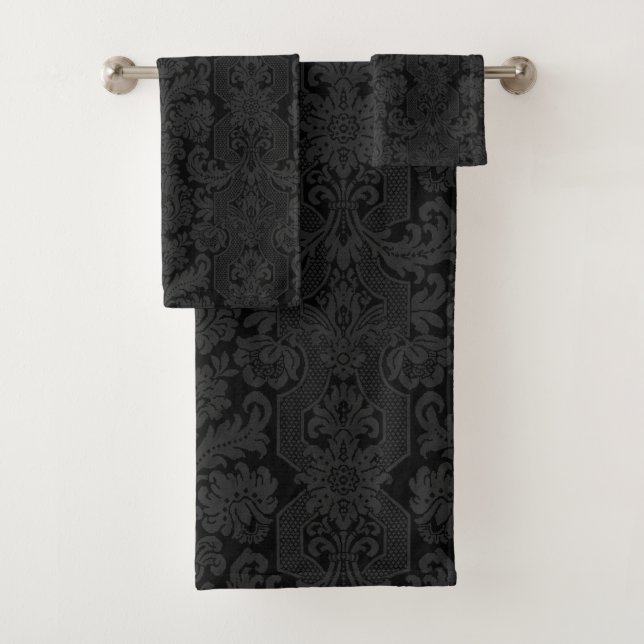 Conjunto De Toalhas Elegante Ornamentado Negro, Damasco Vitoriano (Insitu)