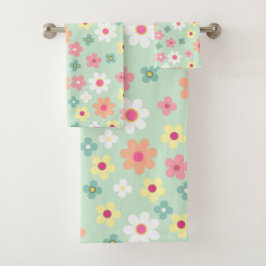 Conjunto De Toalhas Elegante padrão floral cor-de-teal e laranja rosa