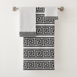 Conjunto De Toalhas Elegante padrão grego preto e cinza claro vintage