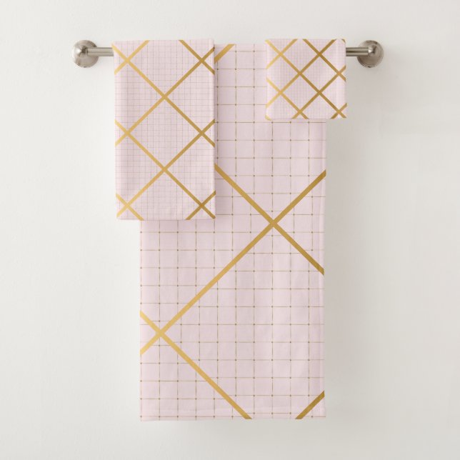 CONJUNTO DE TOALHAS ELEGANTE PINK DOURADO 2 DIAMOND BATHROOM SET (Insitu)