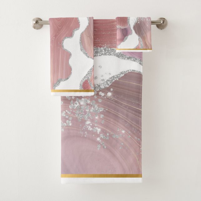 CONJUNTO DE TOALHAS ELEGANTE PINK DOURADO MARBLE BATHROOM TOWET (Insitu)