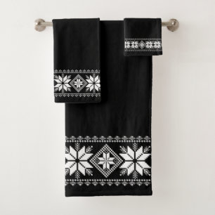 Conjunto De Toalhas Elegante Quadro de Vetor de Estrela Branca em Pret