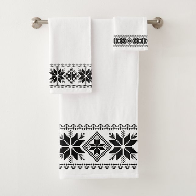 Conjunto De Toalhas Elegante Quadro de Vetor de Estrela Preta em Branc (Insitu)