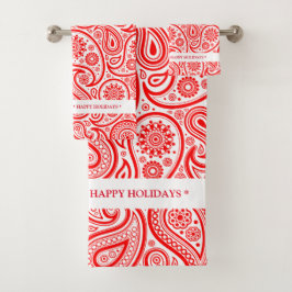 Conjunto De Toalhas Elegante Red e White Vintage Paisley