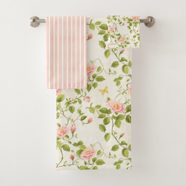 Conjunto De Toalhas Elegante Rosa Vinha e Listra (Insitu)